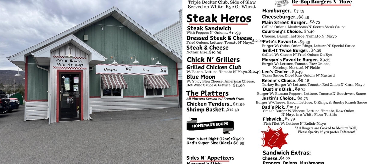 Pete N' Reenies Menu