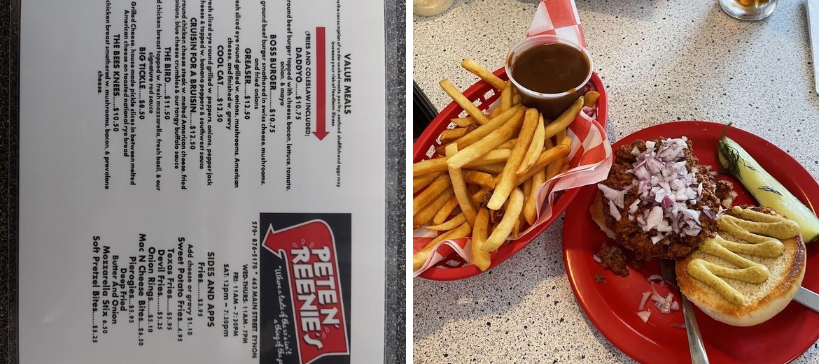 Pete N' Reenies Menu