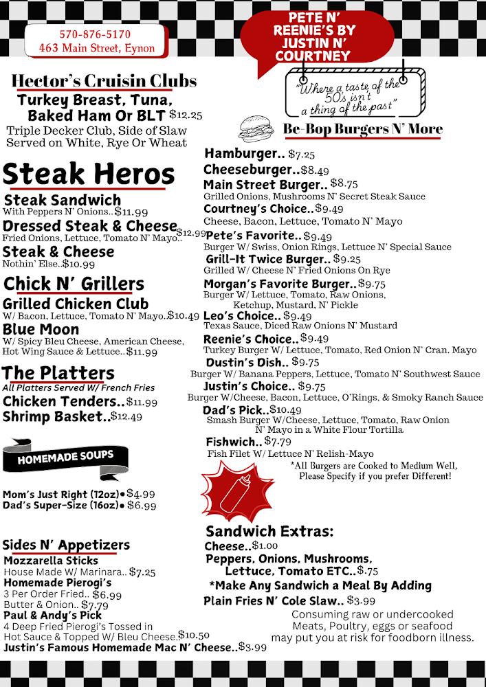 Pete N' Reenies Menu image 1